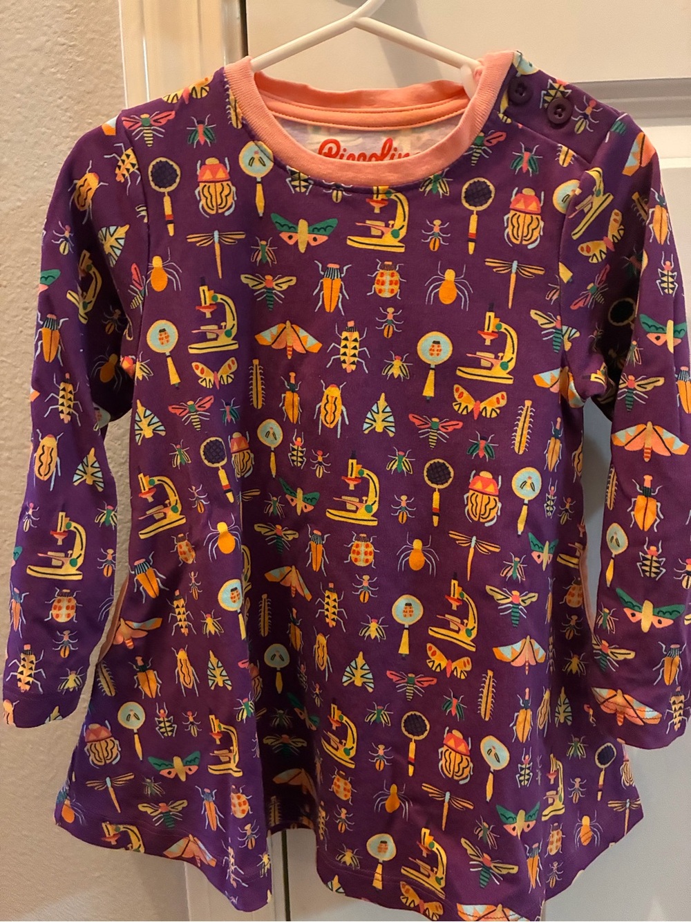 Piccolina Purple Insect-Print Long Sleeve dress top 100% cotton